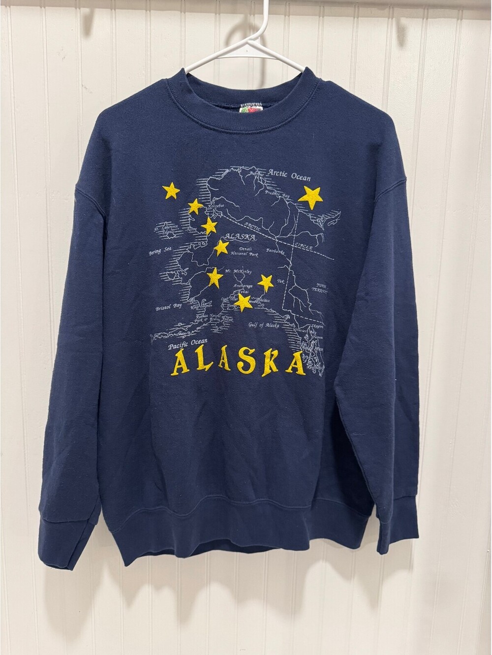 Vintage Alaska Print Crew New Sweatshirt Navy Men's Large